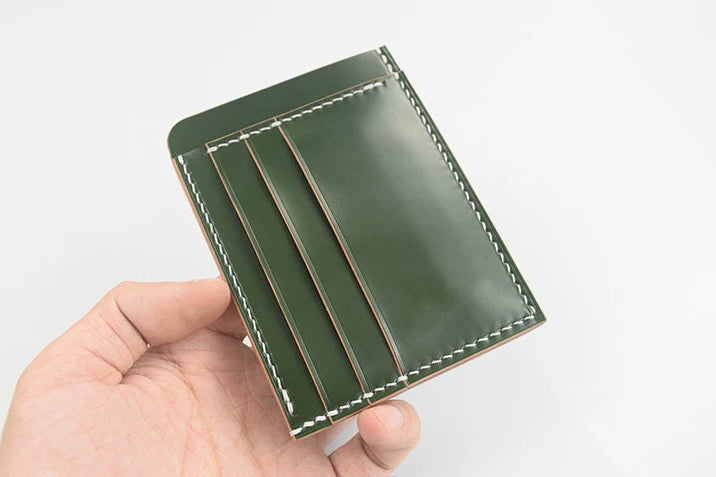 Handcrafted Vegetable-dyed Olive Green Shell Cordovan Leather Cardholder