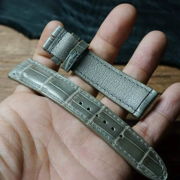 Handcrafted Dove Gray American Alligator Leather Watch Strap