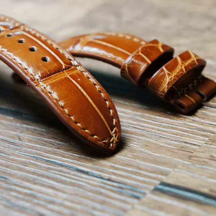 Handcrafted Ginger Alligator Watch Strap – HCP French Tannery Leather