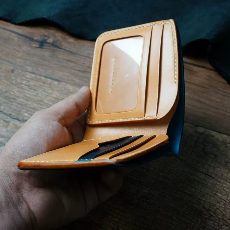 Handcrafted Navy Blue Shell Cordovan Leather Wallet with Italian Gattuso Oily Calfskin Lining