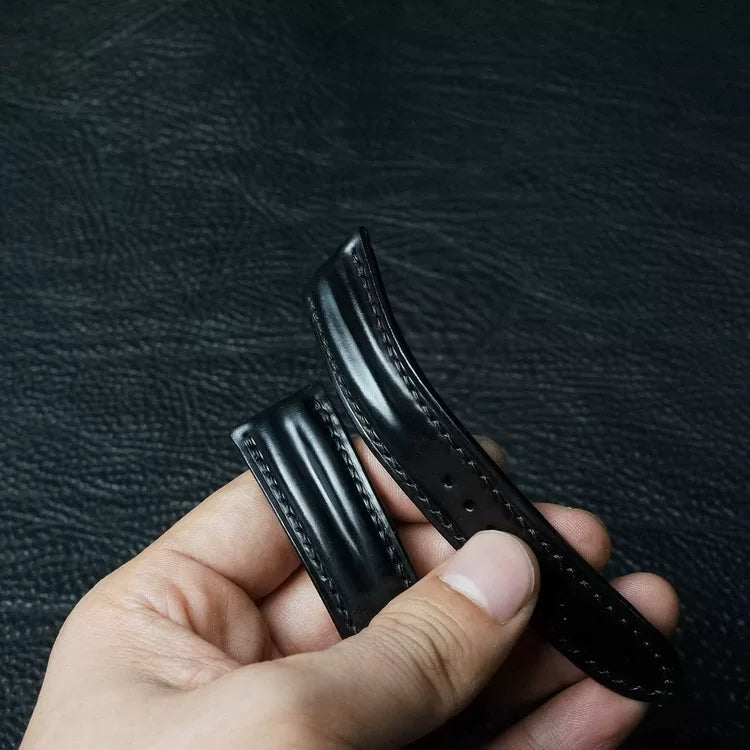 Handcrafted Black Shell Cordovan Watch Strap with Double Padding