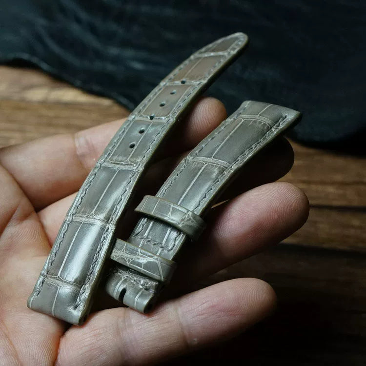 Handcrafted Dove Gray American Alligator Leather Watch Strap