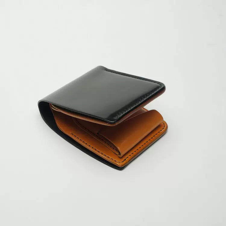 Handcrafted Agate Black Shell Cordovan Leather Wallet with Italian Gattuso Oily Calfskin Lining