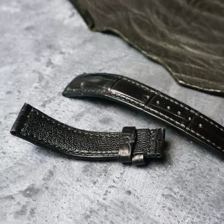 Handcrafted Black American Alligator Leather Watch Strap