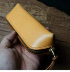 Handcrafted Ginger Reguilón Leather Zip Pencil Case