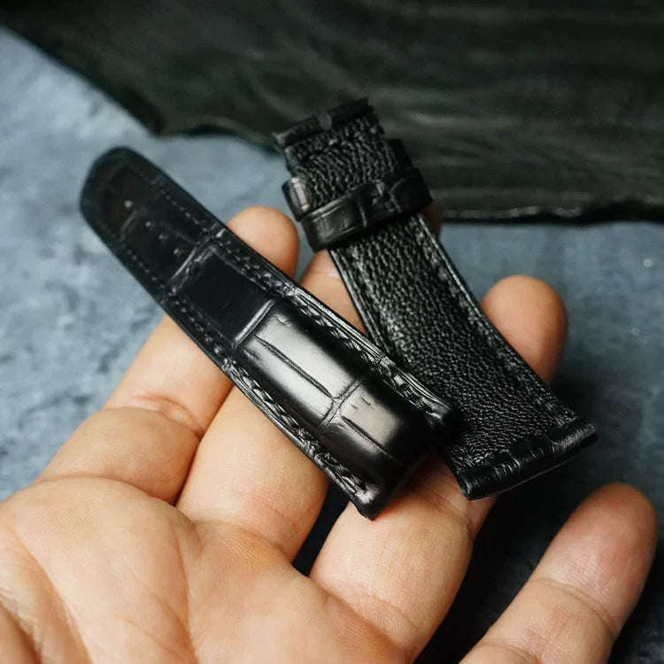 Handcrafted Black American Alligator Leather Watch Strap