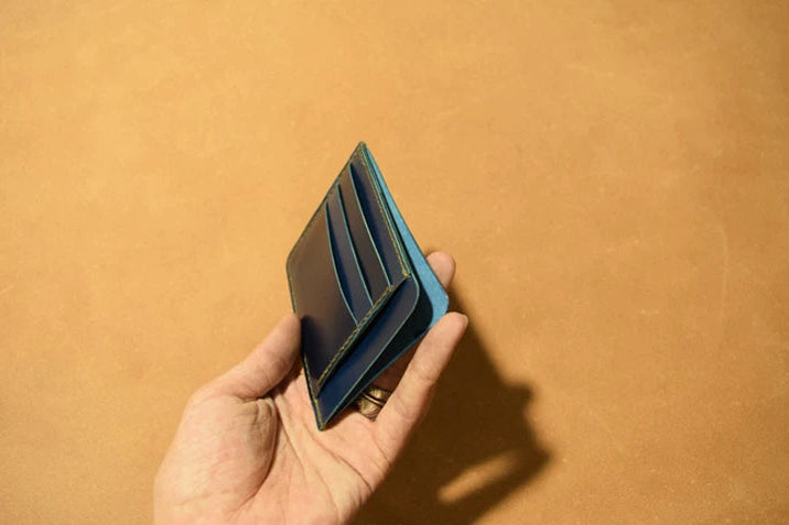 Handcrafted Oil Aniline Dyed Navy Blue Shell Cordovan Leather Cardholder