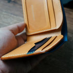 Handcrafted Navy Blue Shell Cordovan Leather Wallet with Italian Gattuso Oily Calfskin Lining