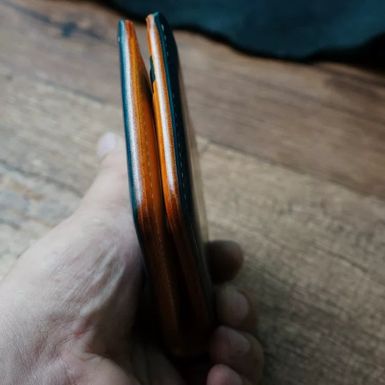 Handcrafted Navy Blue Shell Cordovan Leather Wallet with Italian Gattuso Oily Calfskin Lining