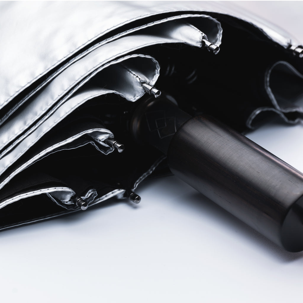 Handcrafted Double-Canopy Silver Coating Umbrella With Ebony Wood Handle