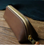 Handcrafted Dark Brown Reguilón Leather Zip Pencil Case