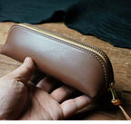 Handcrafted Dark Brown Reguilón Leather Zip Pencil Case