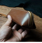 Handcrafted Dark Brown Reguilón Leather Zip Pencil Case