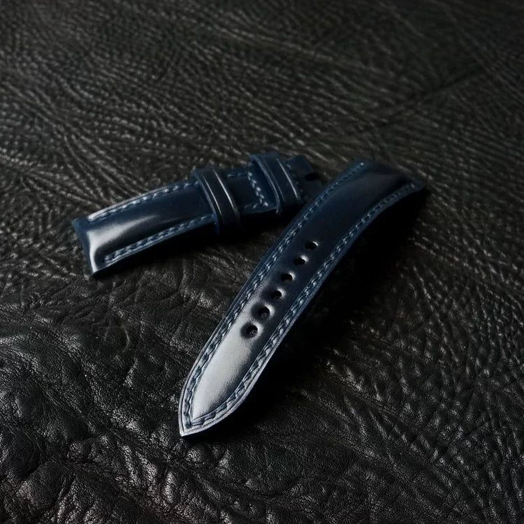 Handcrafted Navy Horween Shell Cordovan Watch Strap