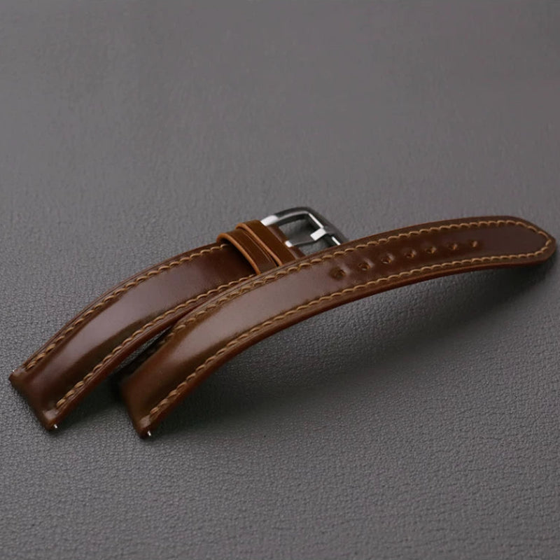 Handcrafted Oil Aniline Dyed Dark Brown Shell Cordovan Leather Watch Strap