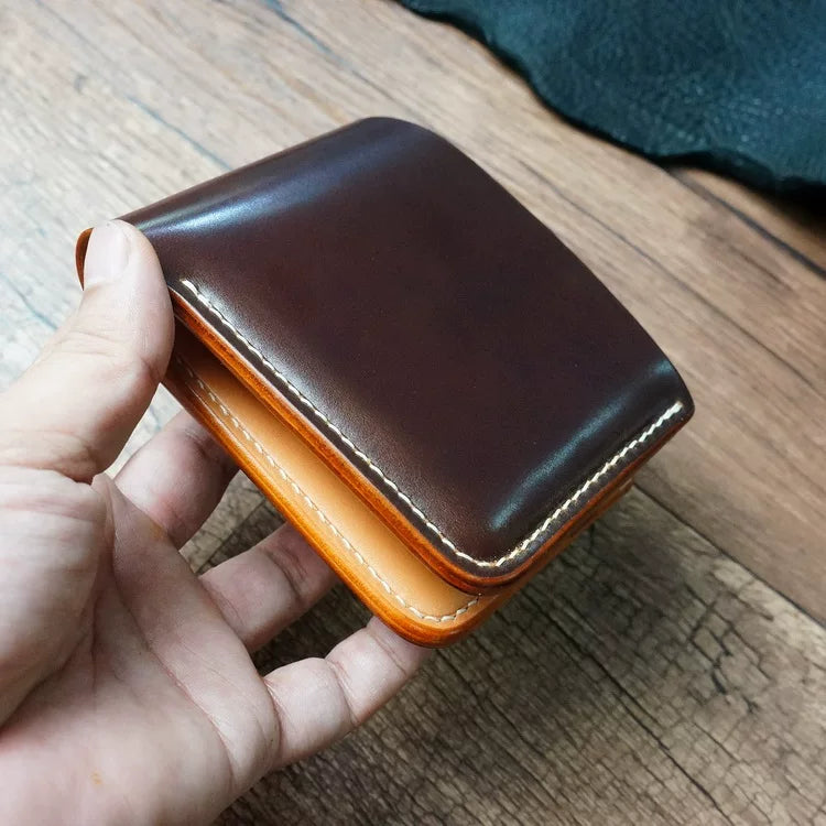 Handcrafted Chocolate Brown Shell Cordovan Leather Wallet with Italian Gattuso Oily Calfskin Lining