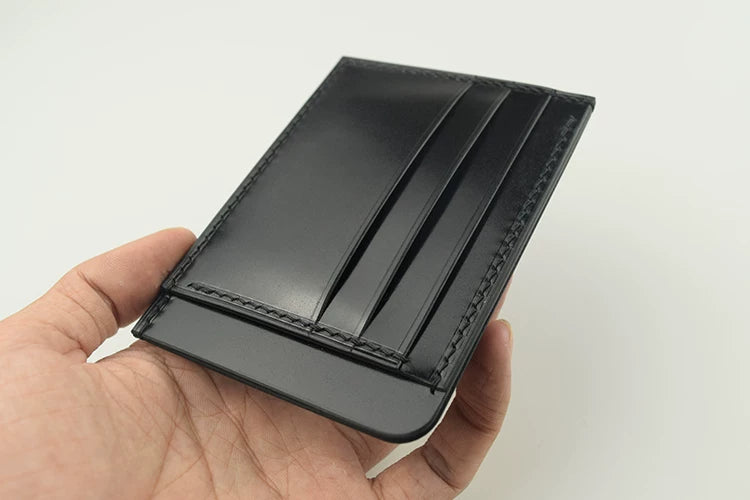 Handcrafted Oil Aniline Dyed Black Shell Cordovan Leather Cardholder