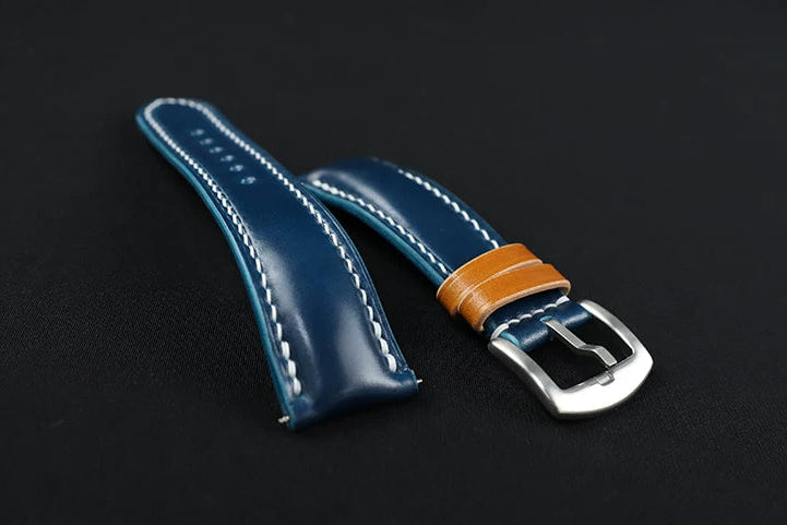 Handcrafted Oil Aniline Dyed Navy Blue & Amber Shell Cordovan Leather Watch Strap