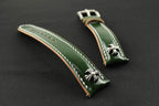 Handcrafted Oil Aniline Dyed Green Shell Cordovan Leather Watch Strap with Solid 925 Sterling Silver Buckle and Cross Rivets