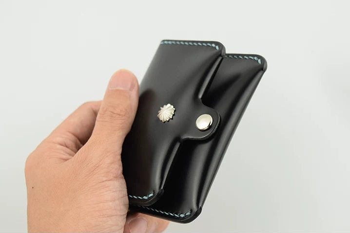 Handcrafted Oil Aniline Dyed Black Shell Cordovan Leather Cardholder