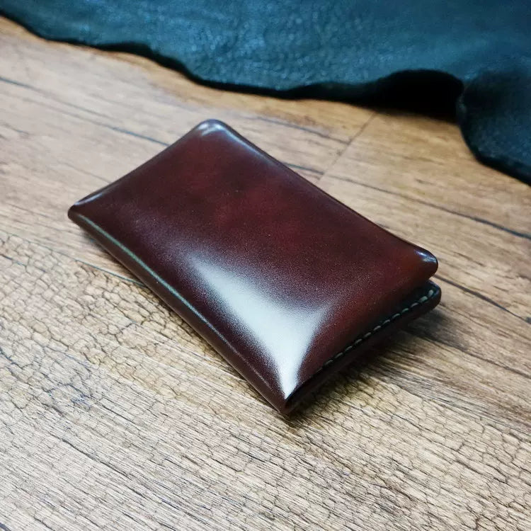 Handcrafted Dark Brown Shell Cordovan Leather Cardholder in Shell-Shape