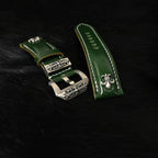 Handcrafted Oil Aniline Dyed Green Shell Cordovan Leather Watch Strap with Solid 925 Sterling Silver Hardware