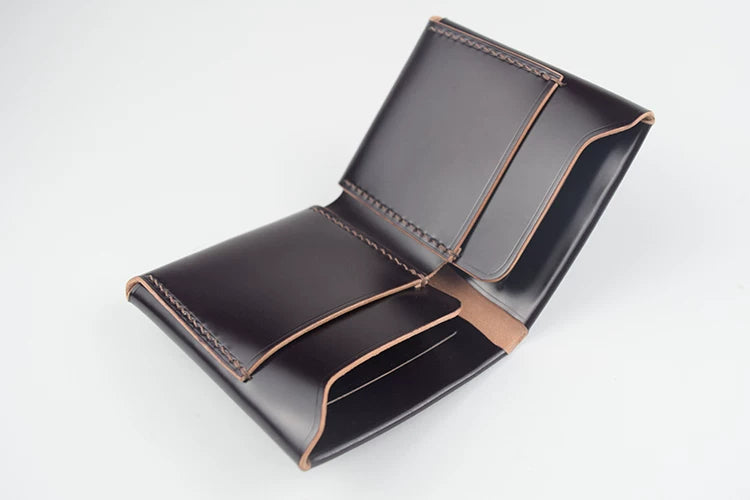 Handcrafted Oil Aniline Dyed Dark Brown Shell Cordovan Mini Leather Wallet