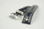 Handcrafted Oil Aniline Dyed Black Shell Cordovan Leather Watch Strap with Solid 925 Sterling Silver Hardware