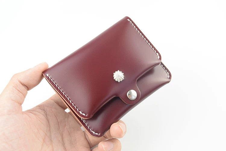 Handcrafted Oil Aniline Dyed Burgundy Shell Cordovan Leather Cardholder