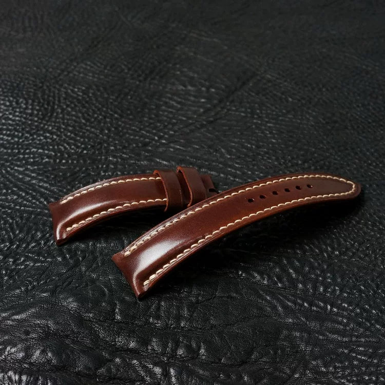 Handcrafted Chestnut Brown Shell Cordovan Leather Watch Strap