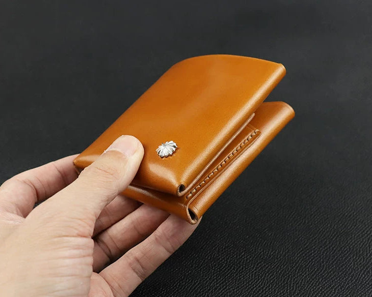 Handcrafted Oil Aniline Dyed Amber Shell Cordovan Mini Leather Wallet
