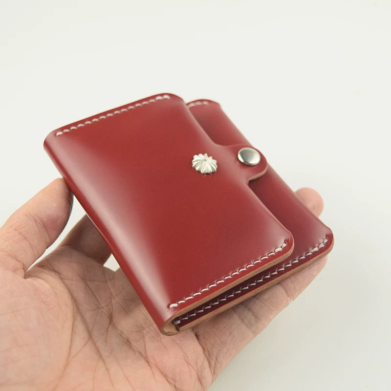 Handcrafted Oil Aniline Dyed Red Shell Cordovan Leather Cardholder