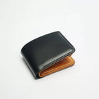 Handcrafted Agate Black Shell Cordovan Leather Wallet with Italian Gattuso Oily Calfskin Lining