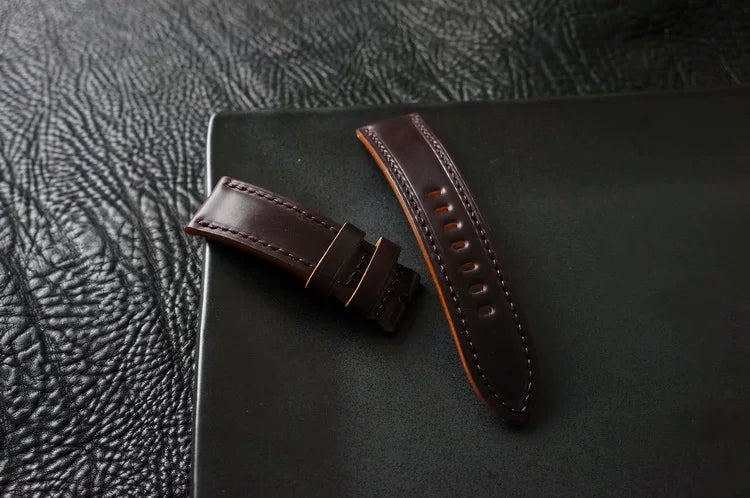 Handcrafted Burgundy Horween Shell Cordovan Watch Strap