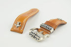 Handcrafted Oil Aniline Dyed Amber Shell Cordovan Leather Watch Strap with Solid 925 Sterling Silver Hardware