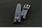 Handcrafted Vegetable-dyed Navy Blue Shell Cordovan Leather Watch Strap with Solid 925 Sterling Silver Hardware
