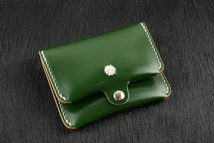 Handcrafted Oil Aniline Dyed Green Shell Cordovan Leather Cardholder