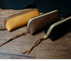 Handcrafted Dark Brown Reguilón Leather Zip Pencil Case