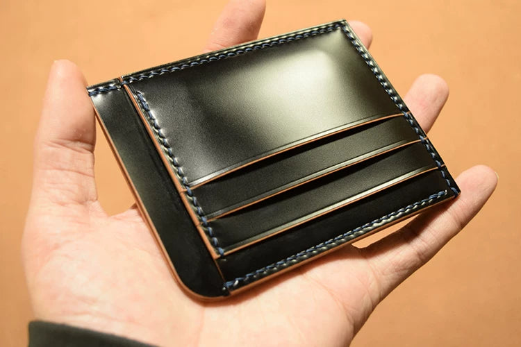 Handcrafted Vegetable-dyed Black Shell Cordovan Leather Cardholder