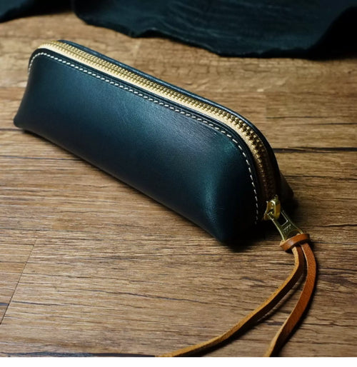 Handcrafted Black Reguilón Leather Zip Pencil Case
