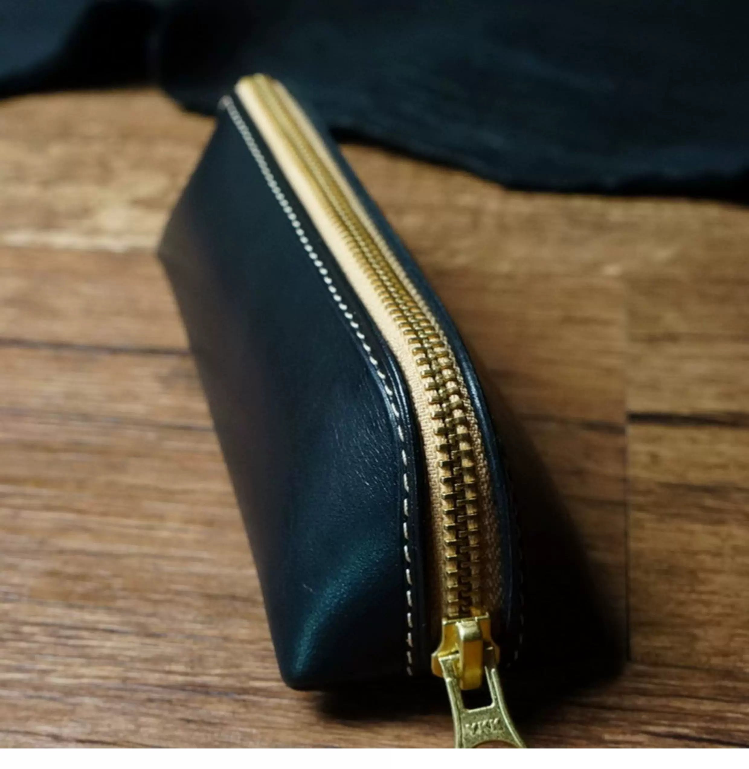 Handcrafted Black Reguilón Leather Zip Pencil Case
