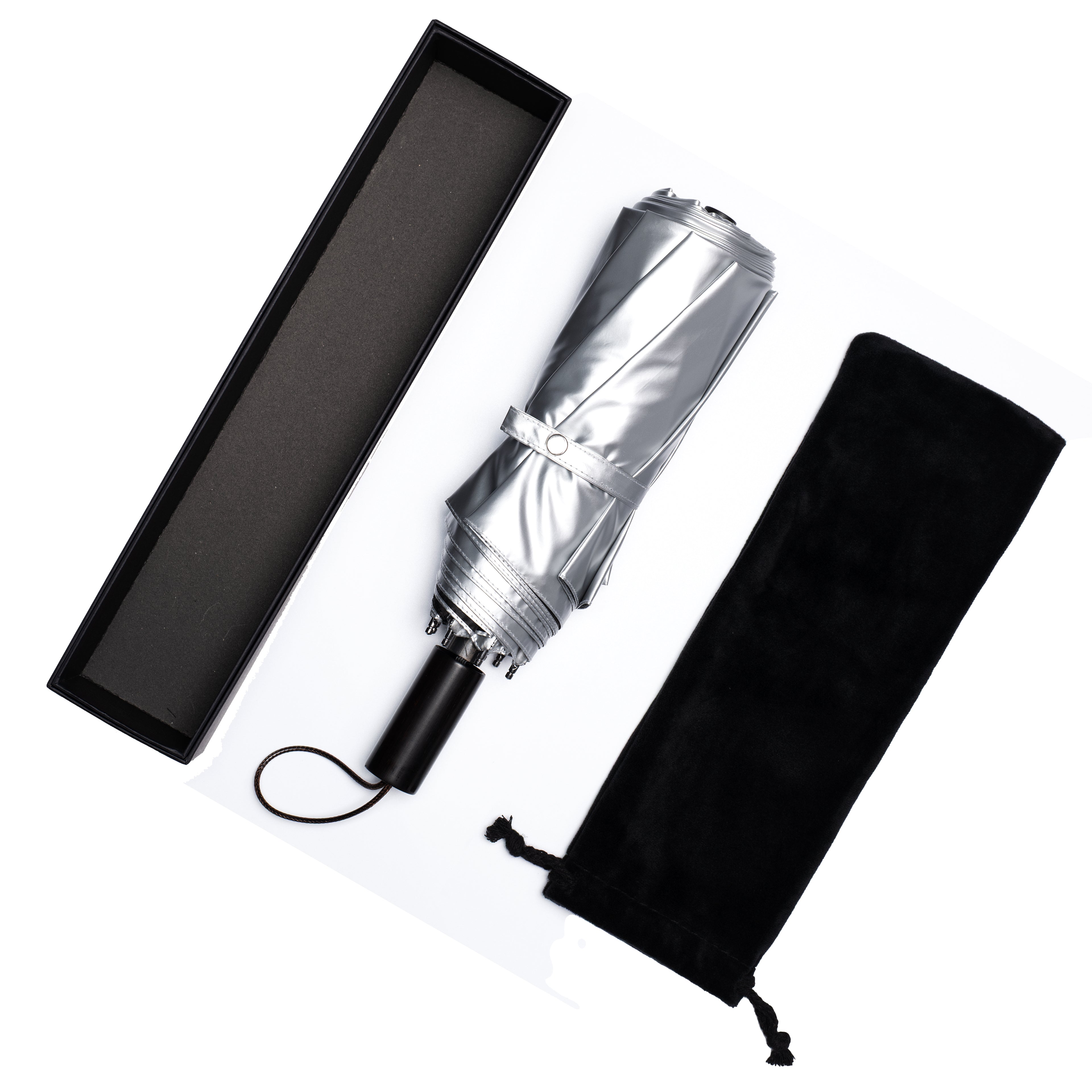 Handcrafted Double-Canopy Silver Coating Umbrella With Ebony Wood Handle