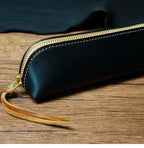 Handcrafted Black Reguilón Leather Zip Pencil Case
