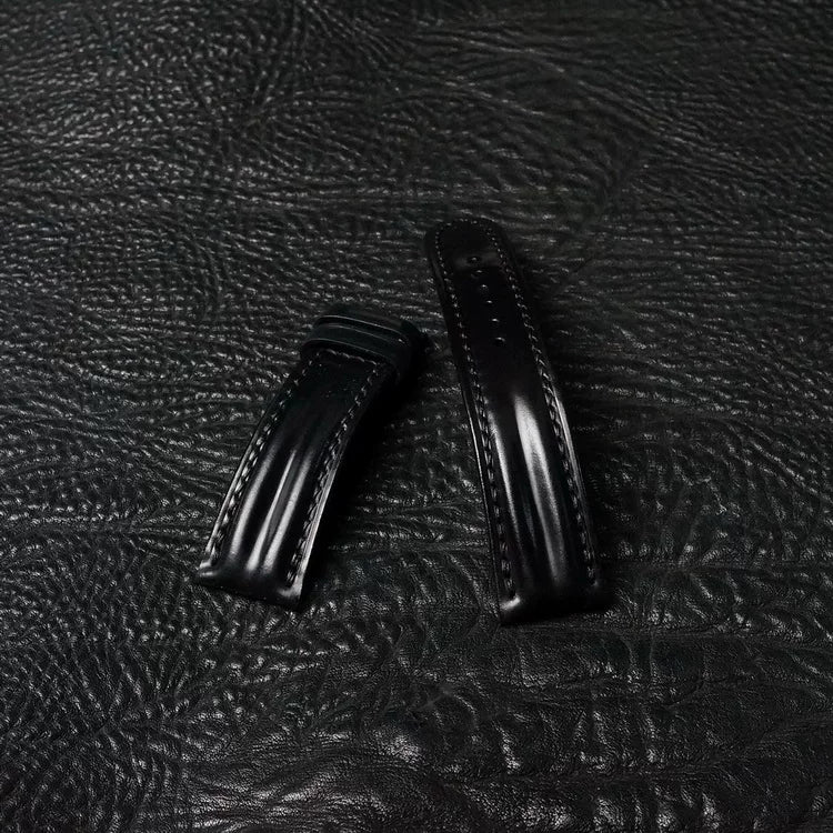 Handcrafted Black Shell Cordovan Watch Strap with Double Padding