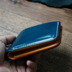 Handcrafted Navy Blue Shell Cordovan Leather Wallet with Italian Gattuso Oily Calfskin Lining