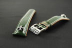 Handcrafted Oil Aniline Dyed Green Shell Cordovan Leather Watch Strap with Solid 925 Sterling Silver Buckle and Cross Rivets