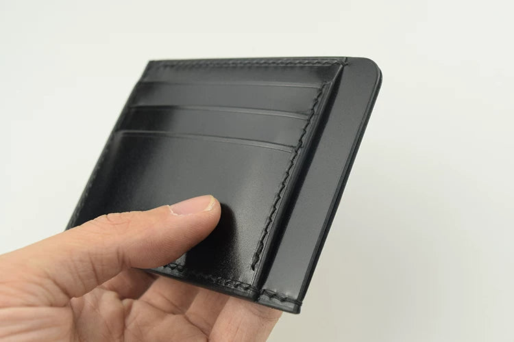 Handcrafted Oil Aniline Dyed Black Shell Cordovan Leather Cardholder