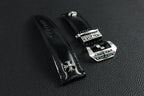 Handcrafted Oil Aniline Dyed Black Shell Cordovan Leather Watch Strap with Solid 925 Sterling Silver Hardware, Floating Keeper Included