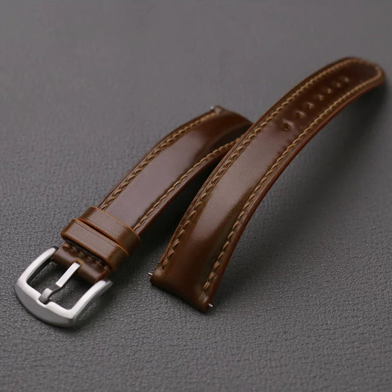 Handcrafted Oil Aniline Dyed Dark Brown Shell Cordovan Leather Watch Strap