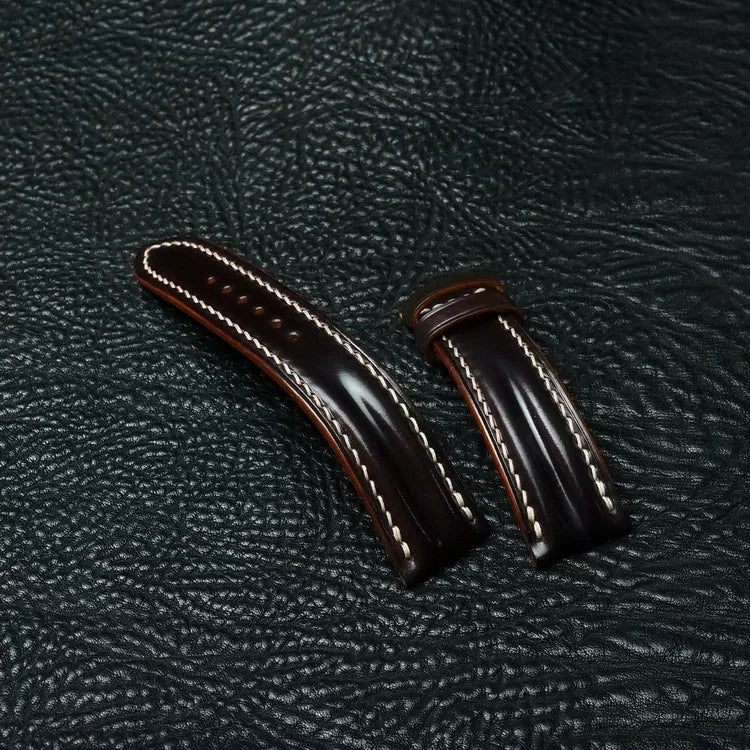 Handcrafted Chocolate Brown Shell Cordovan Watch Strap with Double Padding